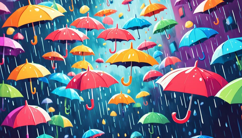 Regenschirme in lustigen Formen und Farben