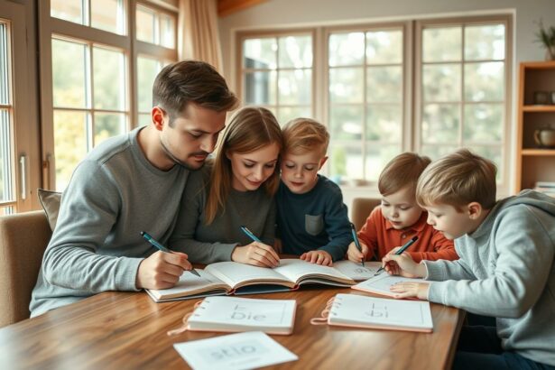 Familie beim gemeinsamen Norwegisch lernen