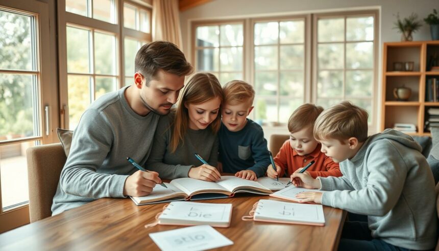 Familie beim gemeinsamen Norwegisch lernen
