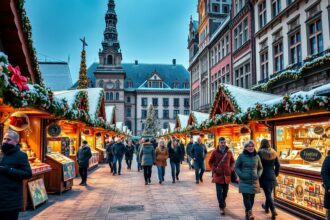 Christkindlmarkt München am Marienplatz mit traditionellen Buden