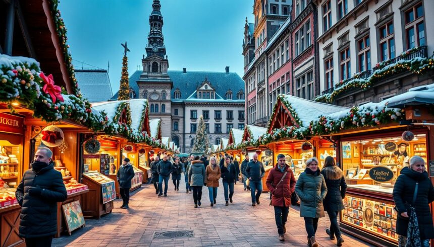 Christkindlmarkt München am Marienplatz mit traditionellen Buden