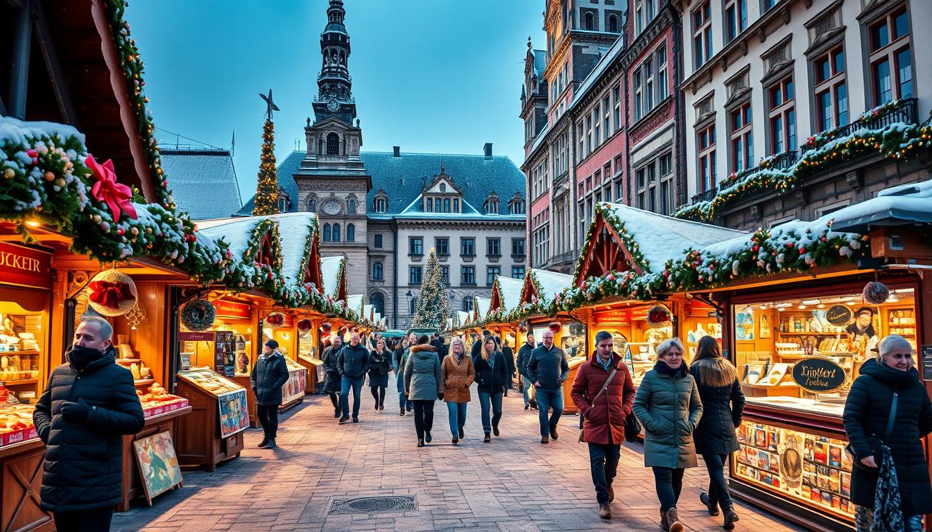 Christkindlmarkt München am Marienplatz mit traditionellen Buden