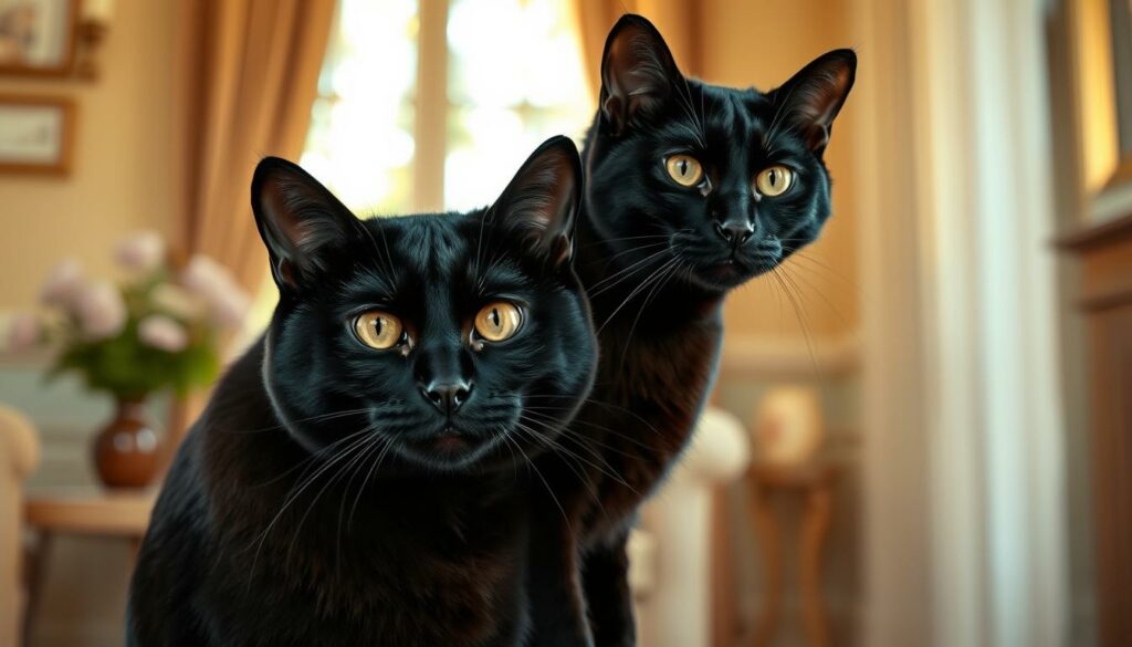 Bombay Katze schwarzes Fell kupferfarbene Augen Bombay Katze schwarzes Fell kupferfarbene Augen