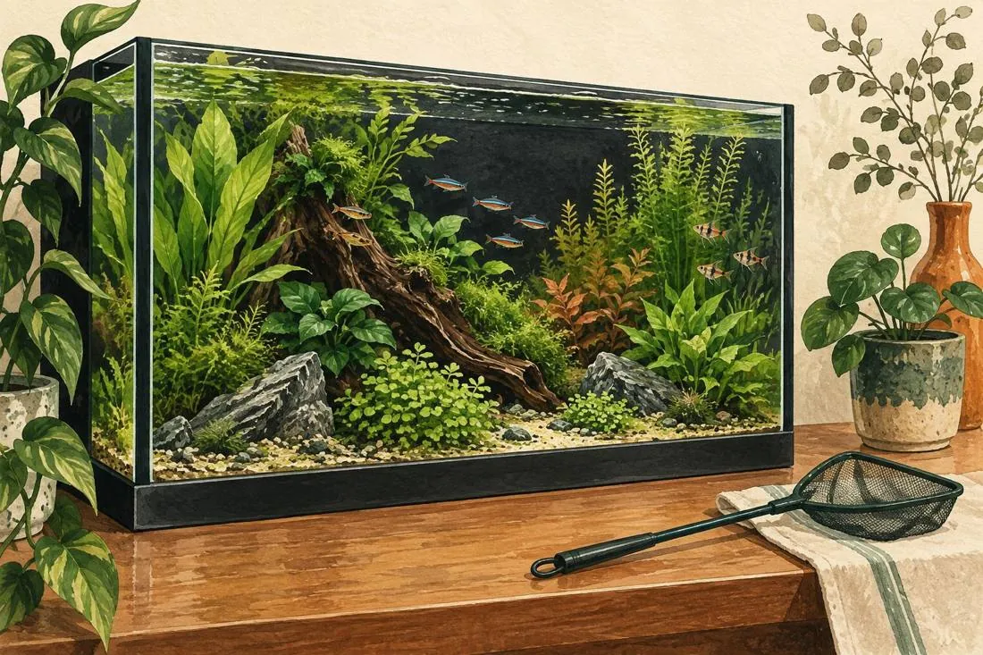 Symbolische Illustration eines bepflanzten Aquariums.