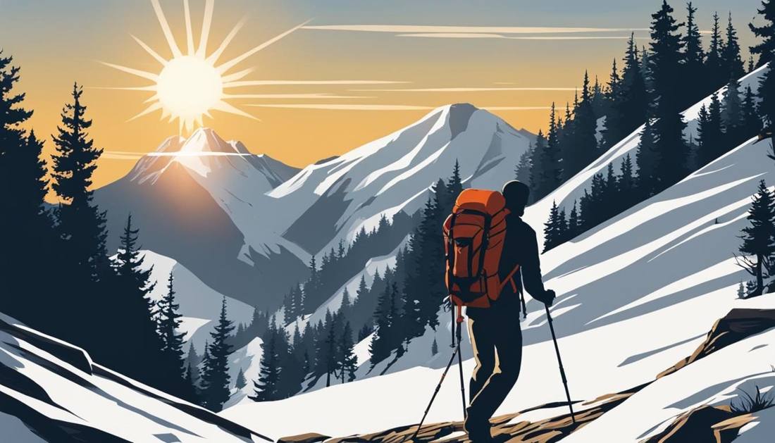 Illustration einer Person auf einer Wanderung durch eine Berglandschaft