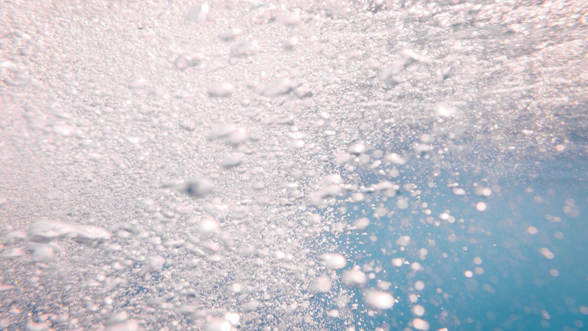 Feine Gasbläschen steigen im Wasser auf