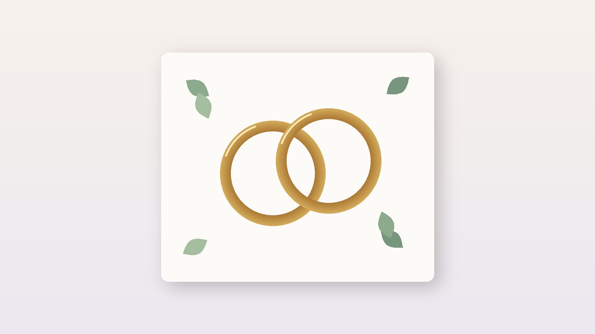 Illustration: zwei ineinander verschlungene goldene Ringe auf einer Karte mit grünen Blättern